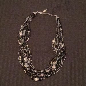 EUC Coldwater Creek Black & Silver multi-strand necklace